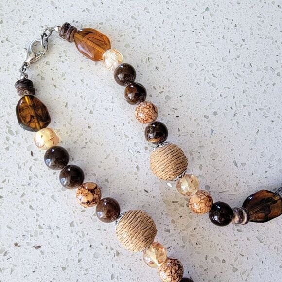 Artisan Wood, Amber & Fish Seed Agate Beaded Convertible Necklace or Bracelet - Picture 9 of 13